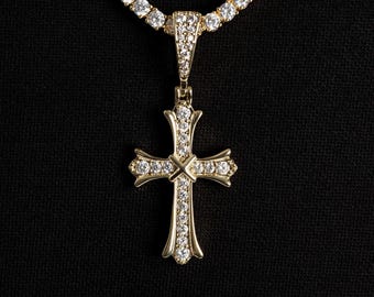 Flared Cross Pendant, Iced CZ Religious Necklace for Him or Her, Hip Hop Jesus Jewelry, Faith Gift for Boyfriend, Bling Charm