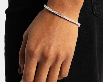 3mm Round Cut CZ Tennis Bracelet, Minimalist Dainty Bling Jewelry, Gift for Her, Elegant CZ Steel Bracelet, Girlfriend Gift Idea