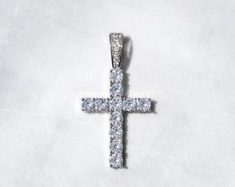 Geeister Kreuzanhänger: 925er Silber, CZ Diamant / Moissanit-Kette