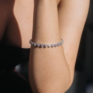 7mm Heart Cut Cluster Tennis Bracelet White Gold, Iced Out CZ Gift for Her, Romantic Jewelry for Girlfriend, Bling Statement Wristwear image 3