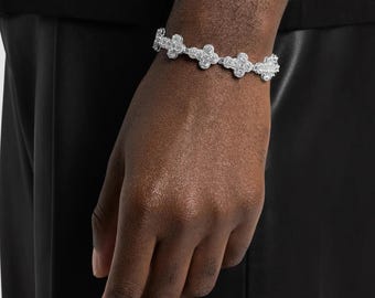 Cluster Cross Bracelet White Gold, CZ Iced Out Religious Jewelry, Dainty Faith Charm, Christian Bling Bracelet, Church Gift
