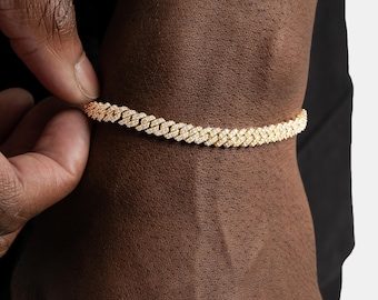 5mm Diamond Prong Cuban Bracelet, Iced Out Mens Bling Jewelry, Hip Hop Bracelet