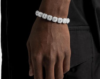 Clustered Tennis Bracelet, Iced Out CZ Jewelry for Boyfriend, Bling Wristwear, Chain Gift