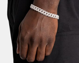 8.5mm Diamond Cuban Bracelet, Iced Out Mens Bling Jewelry, Hip Hop Bracelet