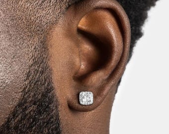Princess Cut Clustered Earrings White Gold, Iced Out Stud Earrings for Unisex, Bling CZ Jewelry