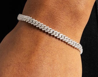 5mm Diamond Prong Cuban Bracelet, Iced Out Hip Hop Jewelry for her, Gift for Girlfriend, Bling Women Bracelet, Birthday Gift