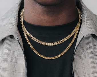 18K Gold Plated Miami Cuban Link Chain: Waterproof Stainless Steel Necklace