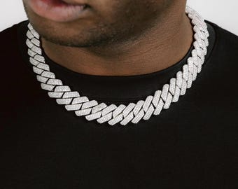 19mm Prong Cuban Chain, Iced Out Diamond Necklace for Him, Luxury Bling Hip Hop Jewelry Gift, Statement Cuban Chain