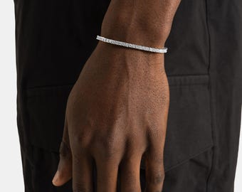 3mm Round Cut Tennis Bracelet, Iced Out Mens Jewelry, Gift for Him, Hip Hop Diamond Bracelet, Birthday Present Boyfriend