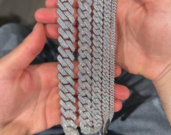 Iced Prong Cuban Chain Necklace: CZ Diamond, White/Yellow Gold