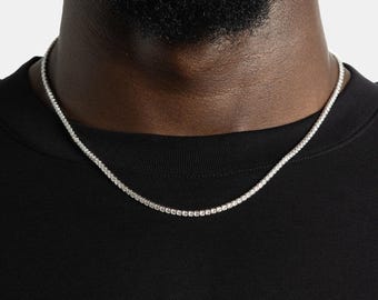 2mm Micro Tennis Chain, Minimalist Iced Out Necklace for Him or Her, Gift for Boyfriend Girlfriend, Layering Jewelry Unisex