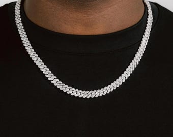 8mm Prong Cuban Chain, Iced Out Diamond Necklace for Men, Hip Hop Bling Jewelry Gift for Him, Birthday, Christmas Chain