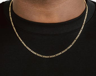 3mm Figaro Chain 18K Gold, Minimalist Men’s Necklace, Unisex Layering Chain, Everyday Jewelry Gift for Him, Italian Link Chain for Boyfriend
