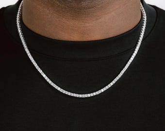 3mm Tennis Chain, Round Cut Diamond Iced Out Necklace for Men, Gift for Him, Hip Hop Bling Jewelry, Christmas Gift Idea
