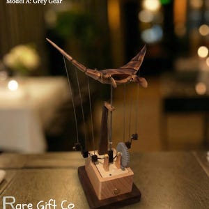 Flying Manta Ray Wooden Automaton | Handmade Kinetic Sculpture | Ocean-Inspired Mechanical Art | Rare Gift for Marine & Nature Lovers