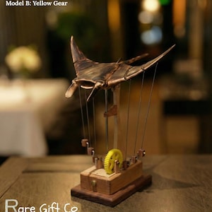 Flying Manta Ray Wooden Automaton | Handmade Kinetic Sculpture | Ocean-Inspired Mechanical Art | Rare Gift for Marine & Nature Lovers