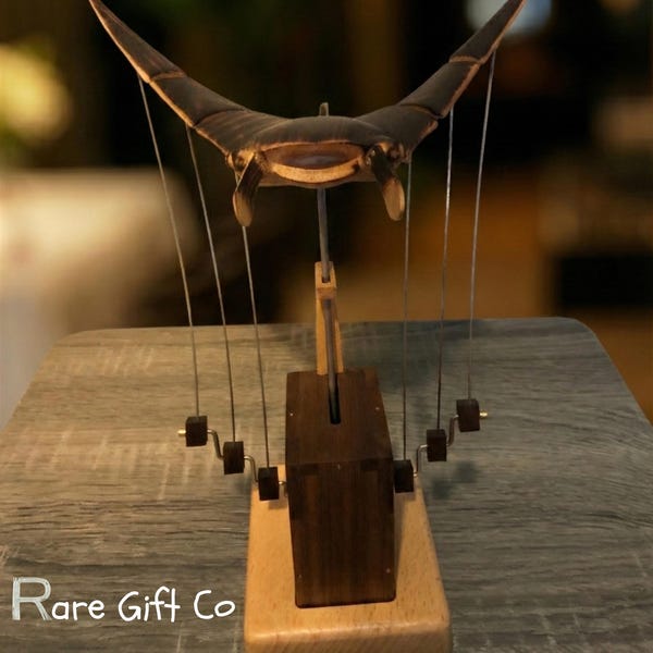 Flying Manta Ray Wooden Automaton | Handmade Kinetic Sculpture | Ocean Decor Gift | Motorized Wooden Art | Beach House Art | Wood Carving