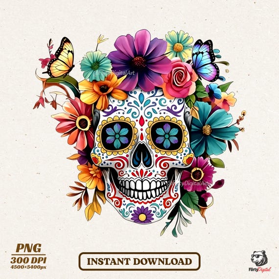 Sugar Skull Floral PNG, Day of the Dead Dia de los Muertos