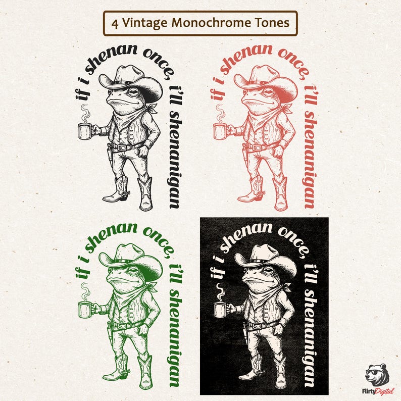 funny frog cowboy st patricks day png, retro shenanigan frog shirt design, vintage western irish green frog, frog riding cowboy funny illustration, st paddys day green frog art, distressed green cowboy frog sublimation, whimsical irish shenanigan digital download, lucky frog cowboy hat western png, funny st patricks day humor for adults, vintage woodcut style frog cowboy design