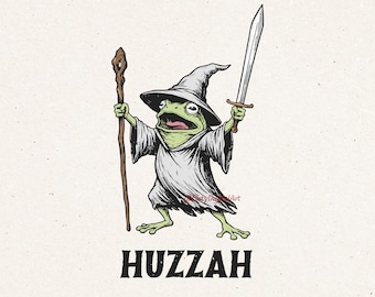 Huzzah Frog Wizard Meme PNG SVG, Medieval Fantasy Toad with Sword Staff Shirt Design
