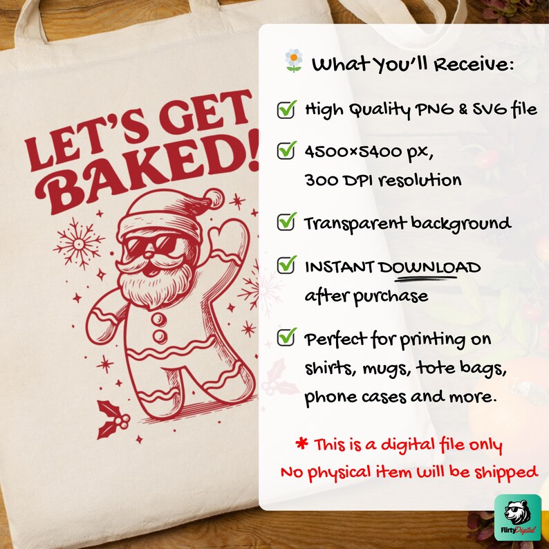 Retro Let's Get Baked SVG PNG: Funny Gingerbread Santa Christmas ...