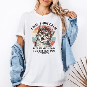 funny cat quote png, i may look calm meme, sarcastic cat mom gift, retro sunset cat art, sassy kitten sublimation, vintage cat with glasses, cat wearing bandana png, humorous feline digital download, crazy cat lady design, animal meme graphics