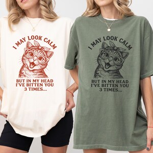 funny cat quote png, i may look calm meme, sarcastic cat mom gift, retro sunset cat art, sassy kitten sublimation, vintage cat with glasses, cat wearing bandana png, humorous feline digital download, crazy cat lady design, animal meme graphics