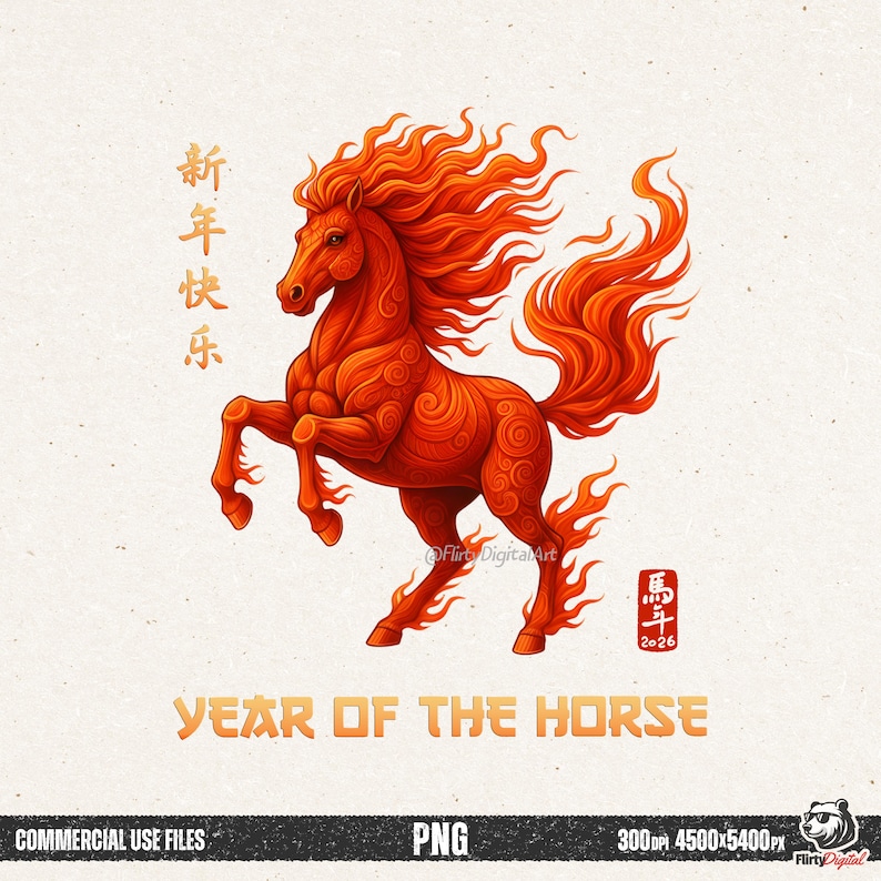 Fire Horse PNG Chinese Lunar New Year 2026, Zodiac Art Digital Download ...