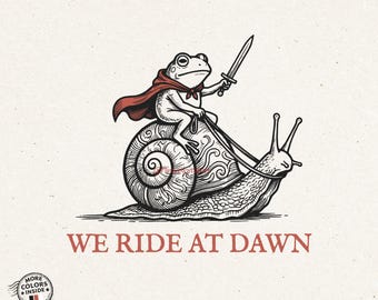Cabalgamos al amanecer, Caballero Rana PNG, Divertido meme del jinete caracol, Fantasía oscura vintage