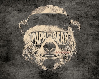 Papá Oso SVG PNG, Gafas de sol de oso vintage, Diseño divertido de camiseta para papá, Animal grunge retro