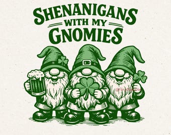 Shenanigans With My Gnomies PNG, divertenti gnomi retrò con trifoglio per il giorno di San Patrizio, birra irlandese