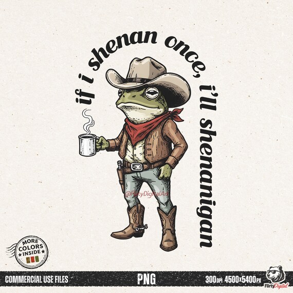 Funny Frog Cowboy PNG, St Patricks Day Shenanigan, Retro Lucky Green Frog Western Irish