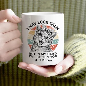 funny cat quote png, i may look calm meme, sarcastic cat mom gift, retro sunset cat art, sassy kitten sublimation, vintage cat with glasses, cat wearing bandana png, humorous feline digital download, crazy cat lady design, animal meme graphics