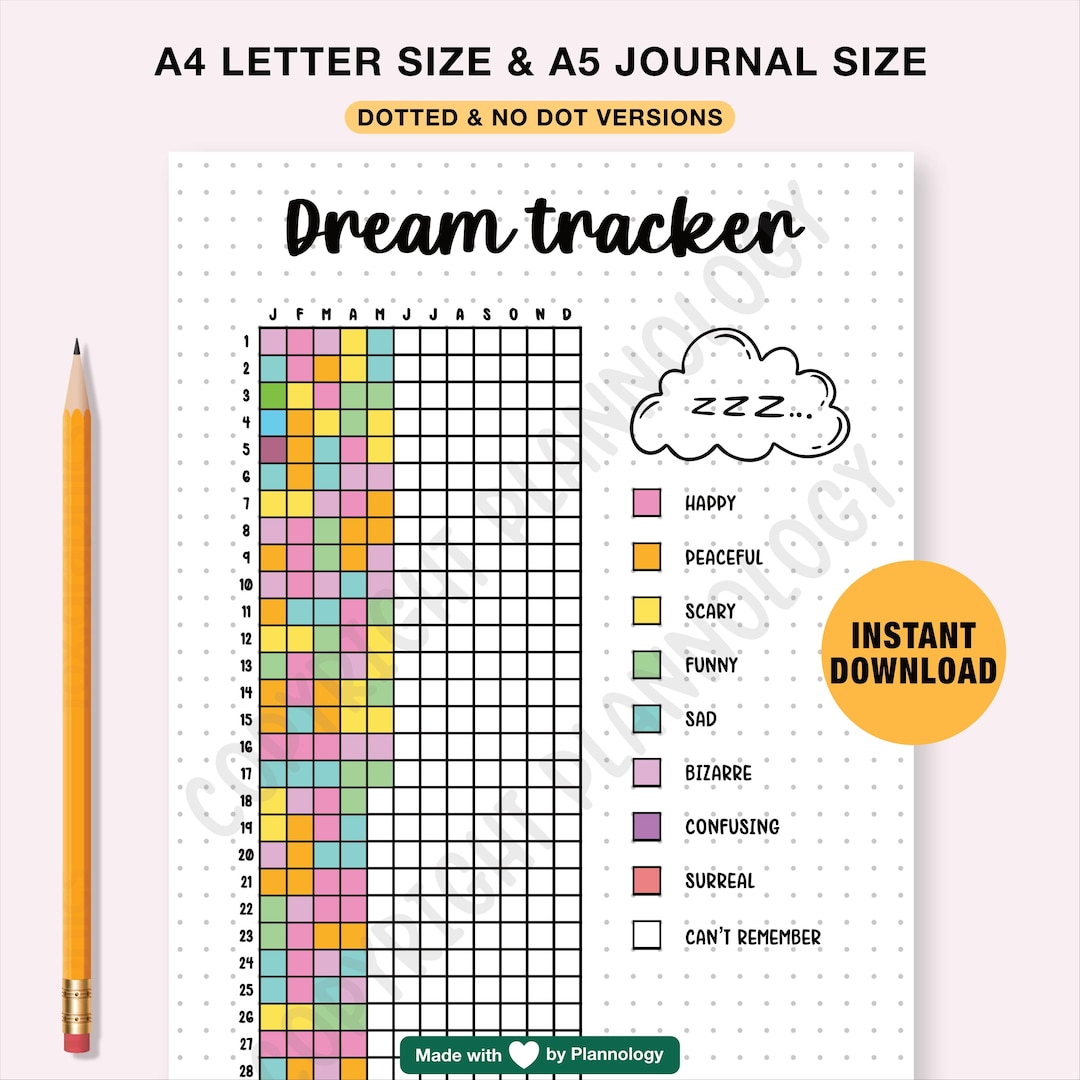 Dream Tracker Printable Journal Page Planner Template Printable Bullet Journal Habit Mood ...
