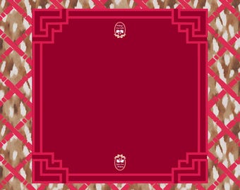 Fawn - Lipstick Red - Mahjong Mat with Animal Print and Bamboo Pattern