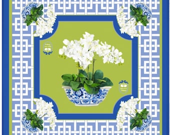 Orchid Mahjong Mat with Chinoiserie Planter (Olive)