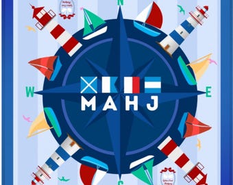 Set Sail Nautical Mahjong Mat with Lighthouses and Sailboats