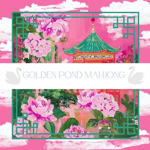Kyoto Mahjong Mat with Peonies, Clouds and Pagoda image 1
