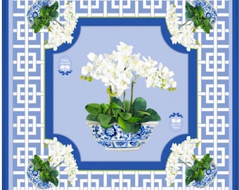 Orchid Mahjong Mat with Chinoiserie Planter (Powder Blue)