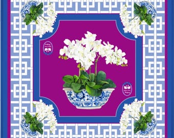 Orchid Mahjong Mat with Chinoiserie Planter (Plum)