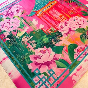 Kyoto Mahjong Mat with Peonies, Clouds and Pagoda image 2