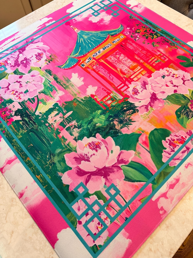 Kyoto Mahjong Mat with Peonies, Clouds and Pagoda image 2