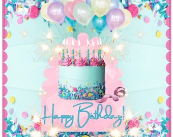 Birthday Mahjong Mat with Happy Birthday, Balloons, Cake, Sparklers, and Confetti