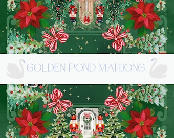 Home for the Holidays Mahjong Mat with Nutcrackers, Poinsettias, and Christmas Trees