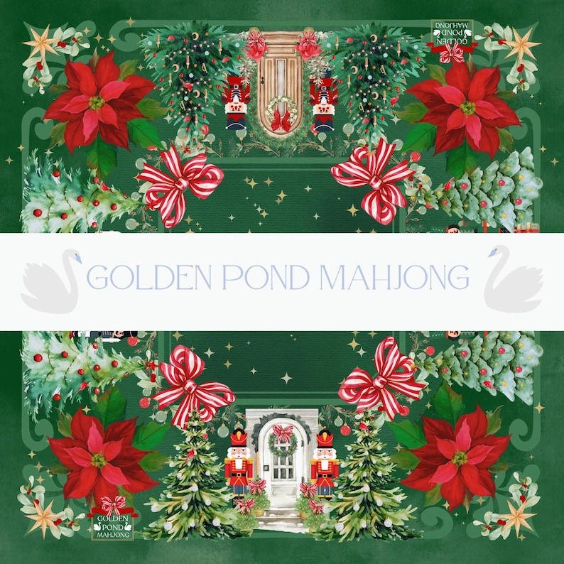 Home for the Holidays Mahjong Mat with Nutcrackers, Poinsettias, and Christmas Trees zdjęcie 1
