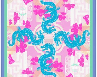 Blue Dragons Mahjong Mat with Clouds