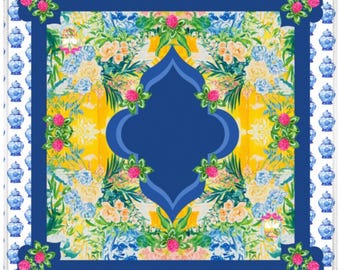 Kira Mahjong Mat with Chinoiserie Ginger Jars and Flowers