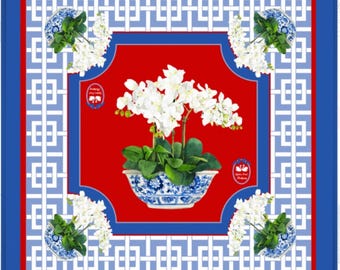Orchid Mahjong Mat with Chinoiserie Planter (Strawberry)