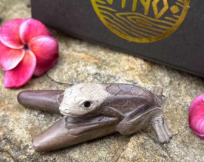 Kuripe "Small Kambo Frog" Carved from single wooden block high quality carving of Black wood.