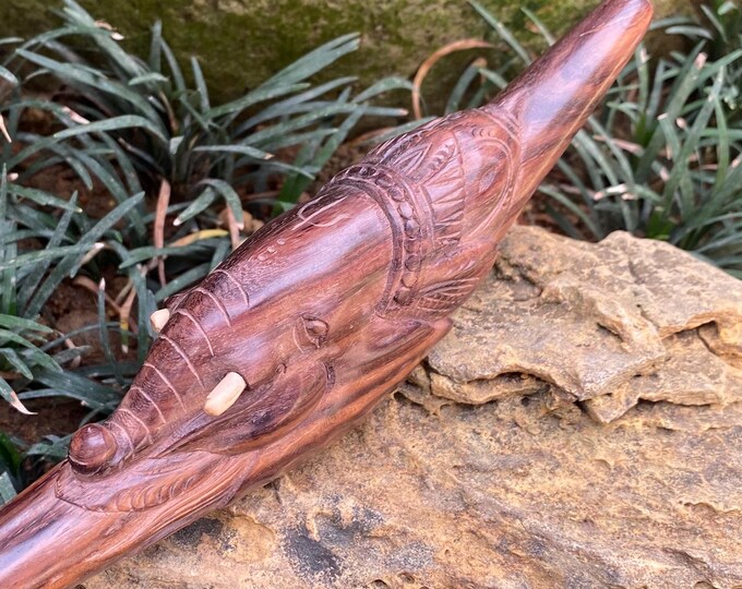 Tepi "Ganesha" carved from single wooden block. Traditional Ethnic Tepi pipe. Dark wood Tepi pipe.